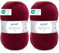 Gründl Laine Big Mamma uni - Laine XXL à tricoter - Fil à tricoter - Doux et agréable pour la peau - 100% acrylique - 1 pelote 400 g / 1040 m - Taille d’aiguille 3,5-4,5 -Cerise (Lot de 2)