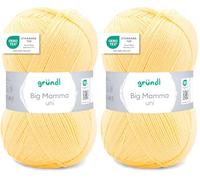 Gründl Laine Big Mamma uni - Laine XXL à tricoter - Fil à tricoter - Doux et agréable pour la peau - 100% acrylique - 1 pelote 400 g / 1040 m - Taille d’aiguille 3,5-4,5 -Jaune pastel (Lot de 2)