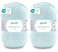 Gründl Laine Big Mamma uni - Laine XXL à tricoter - Fil à tricoter - Doux et agréable pour la peau - 100% acrylique - 1 pelote 400 g / 1040 m - Taille d’aiguille 3,5-4,5 -Menthe (Lot de 2)