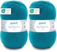 Gründl Laine Big Mamma uni - Laine XXL à tricoter - Fil à tricoter - Doux et agréable pour la peau - 100% acrylique - 1 pelote 400 g / 1040 m - Taille d’aiguille 3,5-4,5 -Pétrole (Lot de 2)