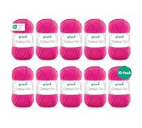 Gründl Laine Cotton Fun - laine pour crocheter - fil à tricoter - facile d’entretien et agréable pour la peau - 100% coton - 10 pelotes 50 g / 115 m - taille d’aiguille 3-4 - fuchsia