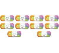 Gründl Laine Cotton Quick Batik - laine fine pour le crochet avec dégradé de couleurs - brillante et respectueuse de la peau - 100% coton - 5 pelotes 100 g / 260 m - taille d’aiguille 3-4 Orange-vert