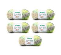 Gründl Laine Cotton Quick Batik - laine fine pour le crochet avec dégradé de couleurs - brillante et respectueuse de la peau - 100% coton - 5 pelotes 100 g / 260 m - taille d’aiguille 3-4 Vert-jaune