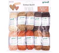 Gründl Laine Cotton Quick Mini Shades - laine fine pour crocheter de petites figurines - brillante et respectueuse de la peau - 100% coton - 10 mini-pelotes 15 g / 37 m - taille d’aiguille 3-4brun