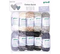 Gründl Laine Cotton Quick Mini Shades - laine fine pour crocheter de petites figurines - brillante et respectueuse de la peau - 100% coton - 10 mini-pelotes 15 g / 37 m - taille d’aiguille 3-4Gris