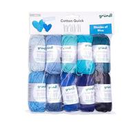 Gründl Laine Cotton Quick Mini Shades - laine fine pour crocheter de petites figurines - brillante et respectueuse de la peau - 100% coton - 10 mini-pelotes 15 g / 37 m - taille d’aiguille 3-4bleu
