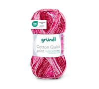 Gründl Laine Cotton Quick print - laine fine pour le crochet avec dégradé de couleurs - respectueuse de la peau - 100% coton - 1 pelotes 50 g / 125 m - taille d’aiguille 3-4 - fuchsia-canneberge