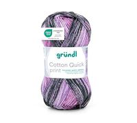 Gründl Laine Cotton Quick print - laine fine pour le crochet avec dégradé de couleurs - respectueuse de la peau - 100% coton - 1 pelotes 50 g / 125 m - taille d’aiguille 3-4 - mauve-rose-prune-lila