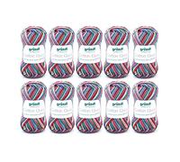 Fil à tricoter/crocheter Gründl Cotton Quick Print (fil aux couleurs joyeuses 100 % coton, certifié OEKO-TEX, 50 g / 125 m, grosseur d'aiguilles : 3 - 4, 10 x 50 g), Rosso-blu-giallo Multicolore
