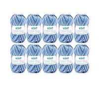Gründl Laine Cotton Quick print - laine fine pour le crochet avec dégradé de couleurs - respectueuse de la peau - 100% coton - 10 pelotes 50 g / 125 m - taille d’aiguille 3-4 - bleu