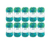 Gründl Laine Cotton Quick print - laine fine pour le crochet avec dégradé de couleurs - respectueuse de la peau - 100% coton - 10 pelotes 50 g / 125 m - taille d’aiguille 3-4 - vert