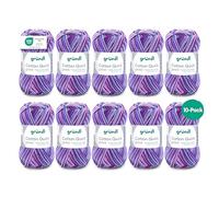Gründl Laine Cotton Quick print - laine fine pour le crochet avec dégradé de couleurs - respectueuse de la peau - 100 % coton - 10 pelotes 50 g / 125 m - taille d’aiguille 3-4 - Aubergine