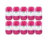 Gründl Laine Cotton Quick print - laine fine pour le crochet avec dégradé de couleurs - respectueuse de la peau - 100 % coton - 10 pelotes 50 g / 125 m - taille d’aiguille 3-4 - fuchsia-roug