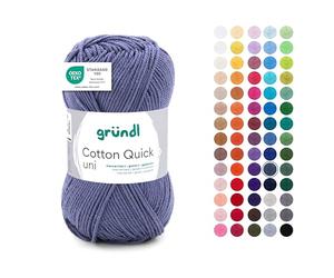 Gründl Laine Cotton Quick uni Fil à crocheter 1 pelote 50 g, Gris-bleu | laine fine pour crocheter - fil à tricoter - fil à crocheter - brillant et doux pour la peau - 100 % coton - 50 g / 125 m