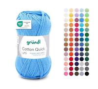 Gründl Laine Cotton Quick uni Fils à tricoter et à crocheter (100 % coton), 1 pelote à 50 g / 125 m, bleu clair