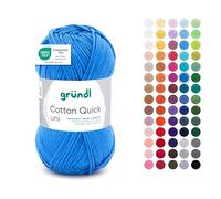 Gründl Laine Cotton Quick uni Fils à tricoter et à crocheter (100 % coton), 1 pelote à 50 g / 125 m, bleu moyen