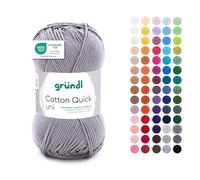 Gründl Laine Cotton Quick uni Fils à tricoter et à crocheter (100 % coton), 1 pelote à 50 g / 125 m, gris argenté