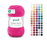 Gründl Laine Cotton Quick uni Fils à tricoter et à crocheter (100 % coton), 1 pelote à 50 g / 125 m, pink