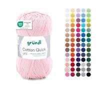 Gründl Laine Cotton Quick uni Fils à tricoter et à crocheter (100 % coton), 1 pelote à 50 g / 125 m, rose clair