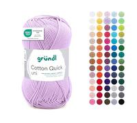 Gründl Laine Cotton Quick uni - Laine fine pour crochet - Fil à tricoter - Fil à crochet - Brillant et doux pour la peau - 100% coton - 1 pelote de 50 g / 125 m - Taille des aiguilles 3-4 - Lilas