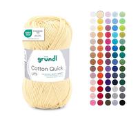 Gründl Laine Cotton Quick uni - Laine fine pour crochet - Fil à tricoter - Fil à crochet - Brillant et doux pour la peau - 100% coton - 1 pelote de 50 g / 125 m - Taille des aiguilles 3-4 - Jaune