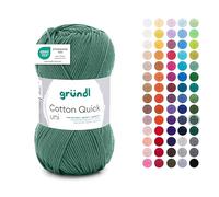 Gründl Laine Cotton Quick uni - Laine fine pour crochet - Fil à tricoter - Fil à crochet - Brillant et doux pour la peau - 100% coton - 1 pelote de 50 g / 125 m - Taille des aiguilles 3-4 - Gris vert