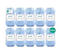 Gründl Laine Cotton Quick uni - Laine Fine pour Crochet - Fil à Tricoter - Fil à Crocheter - Brillante et Douce pour la Peau - 100% Coton - 10 pelotes 50 g / 125 m - Taille d’Aiguille 3-4 -Bleu Ciel