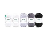 Gründl Laine Cotton Quick uni - laine fine pour crochet - fil à tricoter - fil à crocheter - brillante et douce pour la peau - 100% coton - 5 pelotes 50 g / 125 m - taille d’aiguille 3-4 - gris-noir