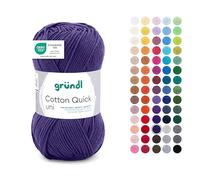 Gründl Laine Cotton Quick uni - laine fine pour crocheter - fil à tricoter - fil à crocheter - brillant et doux pour la peau - 100% coton - 1 pelote 50 g / 125 m - taille d’aiguille 3-4 - bleu nuit