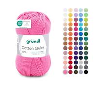 Gründl Laine Cotton Quick uni - laine fine pour crocheter - fil à tricoter - fil à crocheter - brillant et doux pour la peau - 100% coton - 1 pelote 50 g / 125 m - taille d’aiguille 3-4 - framboise