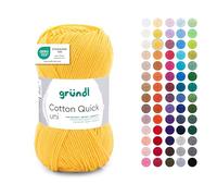 Gründl Laine Cotton Quick uni - laine fine pour crocheter - fil à tricoter - fil à crocheter - brillant et doux pour la peau - 100% coton - 1 pelote 50 g / 125 m - taille d’aiguille 3-4 - jaune