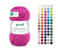 Gründl Laine Cotton Quick uni - laine fine pour crocheter - fil à tricoter - fil à crocheter - brillant et doux pour la peau - 100 % coton - 1 pelote 50 g / 125 m - taille d’aiguille 3 - 4 - orchidée