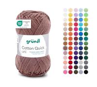 Gründl Laine Cotton Quick uni - laine fine pour crocheter - fil à tricoter - fil à crocheter - brillant et doux pour la peau - 100% coton - 1 pelote 50 g / 125 m - taille d’aiguille 3-4 - café