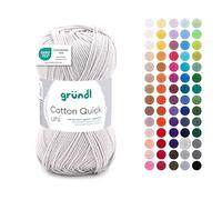 Gründl Laine Cotton Quick uni - laine fine pour crocheter - fil à tricoter - fil à crocheter - brillant et doux pour la peau - 100% coton - 1 pelote 50 g / 125 m - taille d’aiguille 3-4 - grisclair