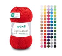 Gründl Laine Cotton Quick uni - laine fine pour crocheter - fil à tricoter - fil à crocheter - brillant et doux pour la peau - 100 % coton - 1 pelote 50 g / 125 m - taille d’aiguille 3 - 4 - cerise