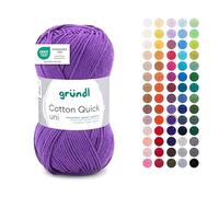 Gründl Laine Cotton Quick uni - laine fine pour crocheter - fil à tricoter - fil à crocheter - brillant et doux pour la peau - 100% coton - 1 pelote 50 g / 125 m - taille d’aiguille 3-4 - violet