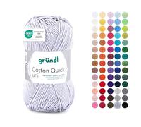 Gründl Laine Cotton Quick uni - laine fine pour crocheter - fil à tricoter - fil à crocheter - brillant et doux pour la peau - 100 % coton - 1 pelote 50 g / 125 m - taille d’aiguille 3 - 4 - gris