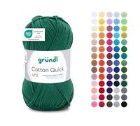 Gründl Laine Cotton Quick uni - laine fine pour crocheter - fil à tricoter - fil à crocheter - brillant et doux pour la peau - 100% coton - 1 pelote 50 g / 125 m - taille d’aiguille 3-4 - vertsapin