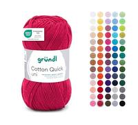 Gründl Laine Cotton Quick uni - laine fine pour crocheter - fil à tricoter - fil à crocheter - brillant et doux pour la peau - 100% coton - 1 pelote 50 g / 125 m - taille d’aiguille 3-4 - rouge vin