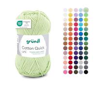 Gründl Laine Cotton Quick uni - laine fine pour crocheter - fil à tricoter - fil à crocheter - brillant et doux pour la peau - 100% coton - 1 pelote 50 g / 125 m - taille d’aiguille 3-4 - vert