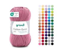 Gründl Laine Cotton Quick uni - laine fine pour crocheter - fil à tricoter - fil à crocheter - brillant et doux pour la peau - 100% coton - 1 pelote 50 g / 125 m - taille d’aiguille 3-4 - rose