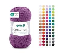 Gründl Laine Cotton Quick uni - laine fine pour crocheter - fil à tricoter - fil à crocheter - brillant et doux pour la peau - 100% coton - 1 pelote 50 g / 125 m - taille d’aiguille 3-4 - mauve
