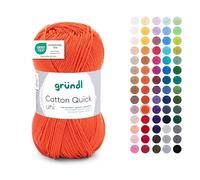 Gründl Laine Cotton Quick uni - laine fine pour crocheter - fil à tricoter - fil à crocheter - brillant et doux pour la peau - 100% coton - 1 pelote 50 g / 125 m - taille d’aiguille 3-4 - rouge