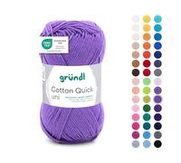 Gründl Laine Cotton Quick uni - laine fine pour crocheter - fil à tricoter - fil à crocheter - brillant et doux pour la peau - 100% coton - 1 pelote 50 g / 125 m - taille d’aiguille 3-4 - pourpre