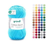 Gründl Laine Cotton Quick uni - laine fine pour crocheter - fil à tricoter - fil à crocheter - brillant et doux pour la peau - 100 % coton - 1 pelote 50 g / 125 m - taille d’aiguille 3 - 4 - bleu