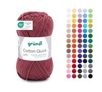 Gründl Laine Cotton Quick uni - laine fine pour crocheter - fil à tricoter - fil à crocheter - brillant et doux pour la peau - 100% coton - 1 pelote 50 g / 125 m - taille d’aiguille 3-4 - bordeaux