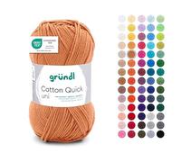 Gründl Laine Cotton Quick uni - laine fine pour crocheter - fil à tricoter - fil à crocheter - brillant et doux pour la peau - 100% coton - 1 pelote 50 g / 125 m - taille d’aiguille 3-4 - curry