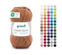 Gründl Laine Cotton Quick uni - laine fine pour crocheter - fil à tricoter - fil à crocheter - brillant et doux pour la peau - 100% coton - 1 pelote 50 g / 125 m - taille d’aiguille 3-4 - caramel