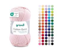 Gründl Laine Cotton Quick uni - laine fine pour crocheter - fil à tricoter - fil à crocheter - brillant et doux pour la peau - 100% coton - 1 pelote 50 g / 125 m - taille d’aiguille 3-4 - nu