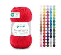 Gründl Laine Cotton Quick uni - laine fine pour crocheter - fil à tricoter - fil à crocheter - brillant et doux pour la peau - 100% coton - 1 pelote 50 g / 125 m - taille d’aiguille 3-4 - Rouge vif